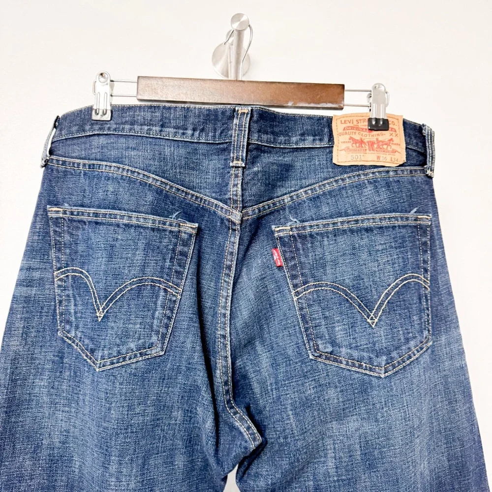 Levi's 501 100% Cotton Button Fly Straight Jeans‎ Dark Blue 36 x 34